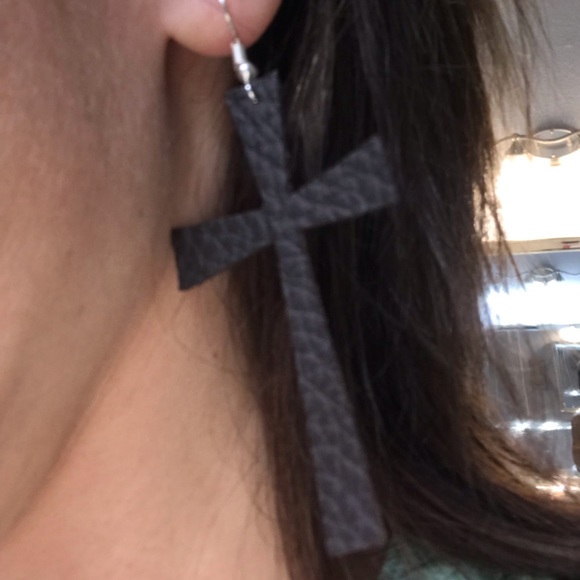 Faux Leather Cross Earrings - Picture 4 of 4